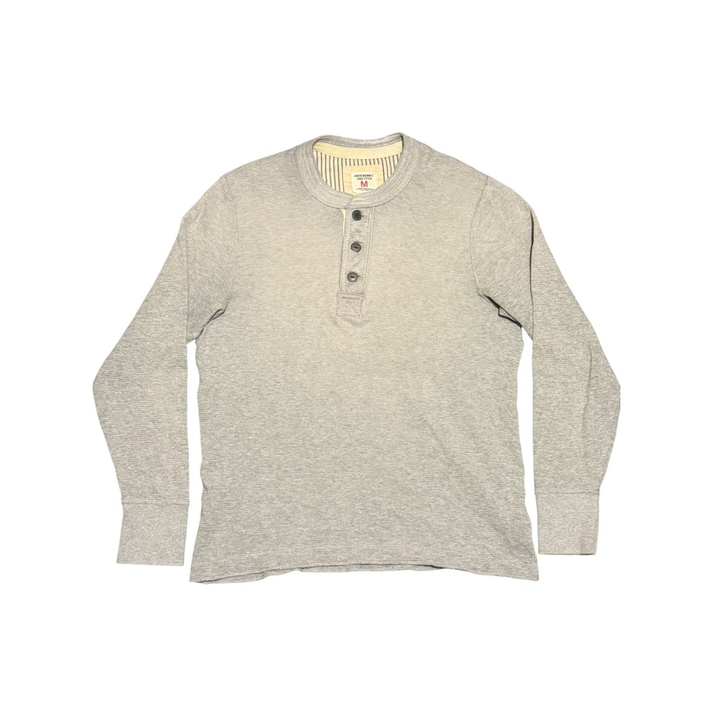Abercrombie and Fitch Mens Gray Waffle Knit Long Sleeve Henley Shirt Size M